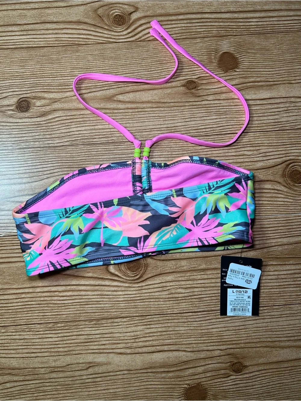 Art Class Girls L 10/12 Tropical Floral 1 Piece Bikini Swimsuit Set UPF 50+ NWT